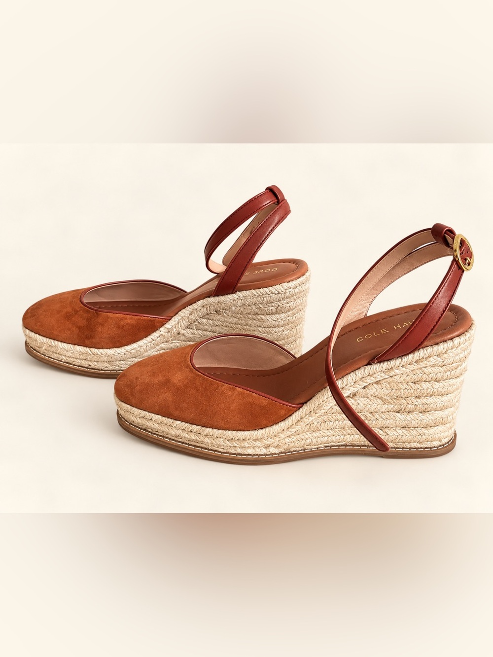 Cole Haan Rust Suede Espadrille Wedge Sandals